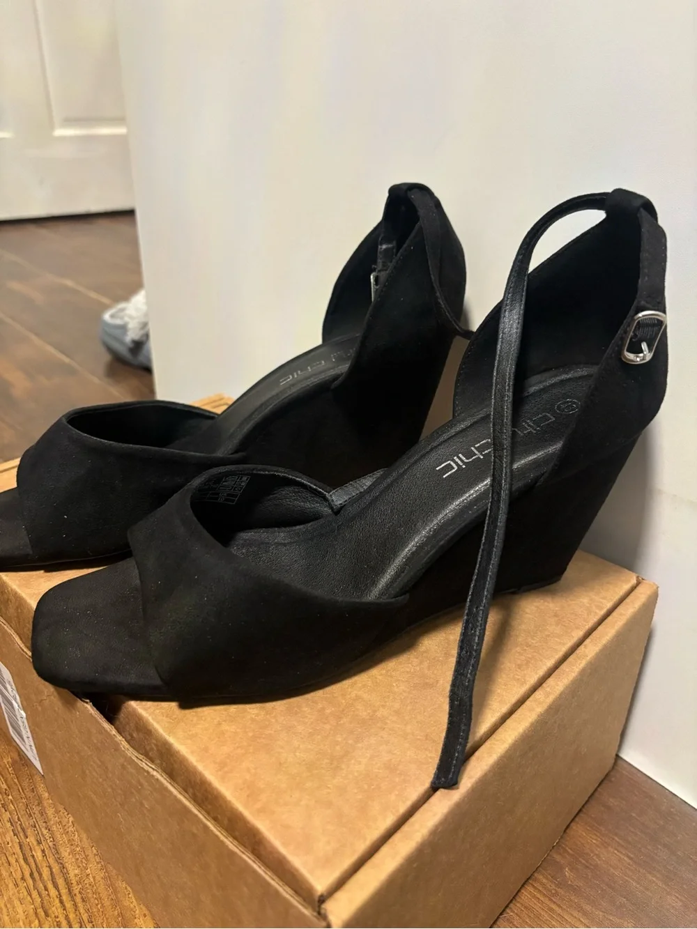 City Chic Black Ankle-Strap Wedge Sandals - Women
